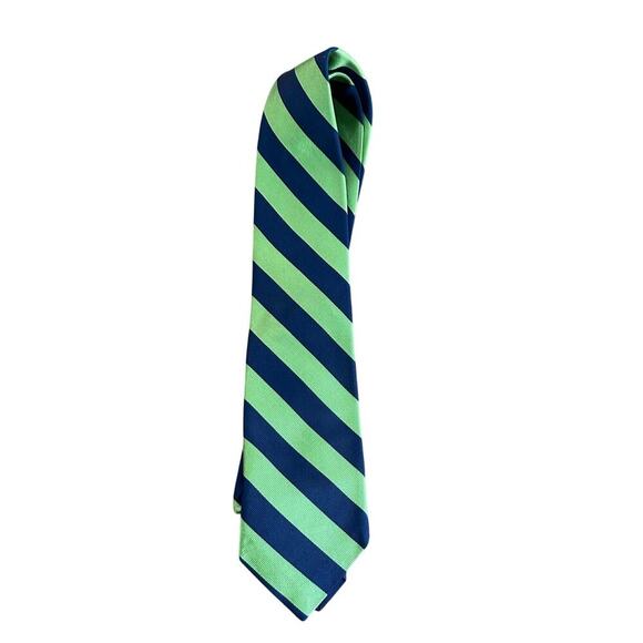 J.Crew Men's Blue & Green Striped Print English 100% Silk Neck Tie - Picture 1 of 5